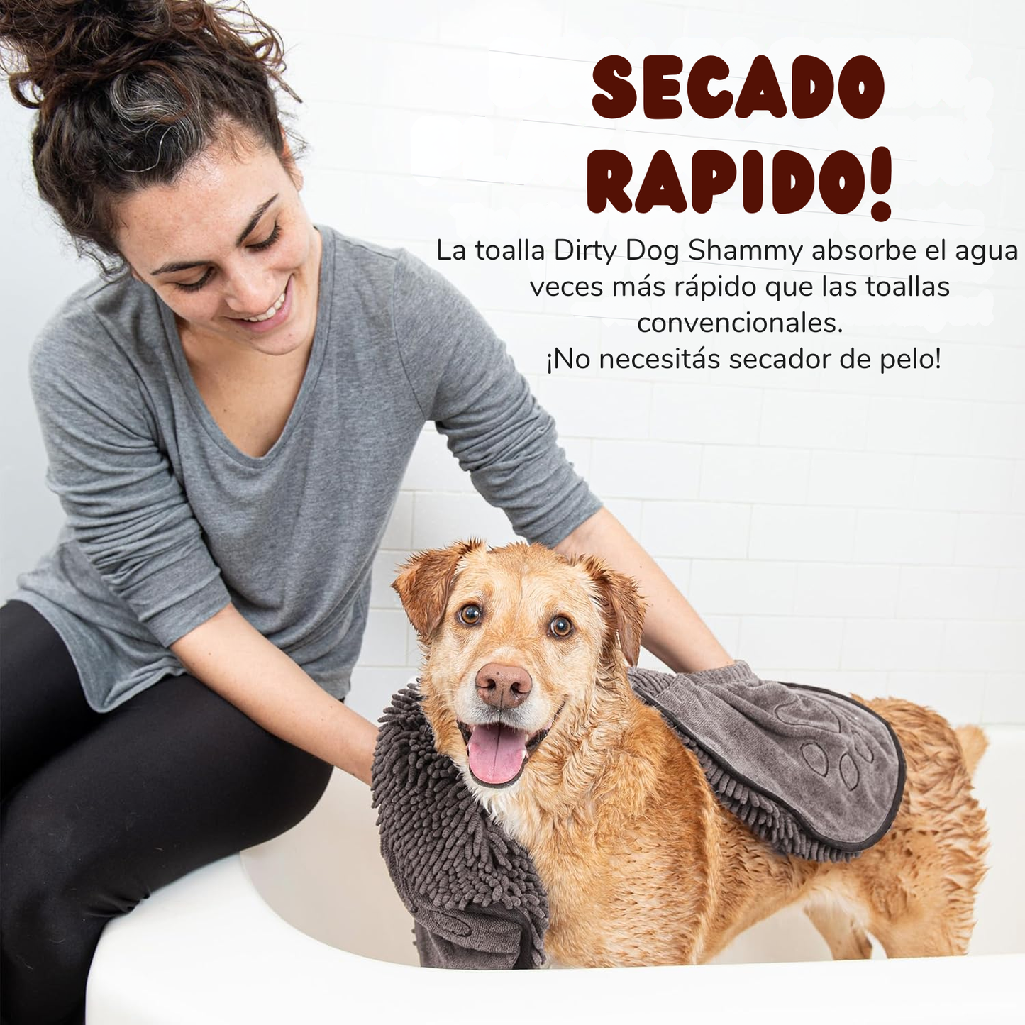 🐶 Toalla Gris Dirty Dog Shammy – Ultra Absorbente y de Secado Rápido para Mascotas